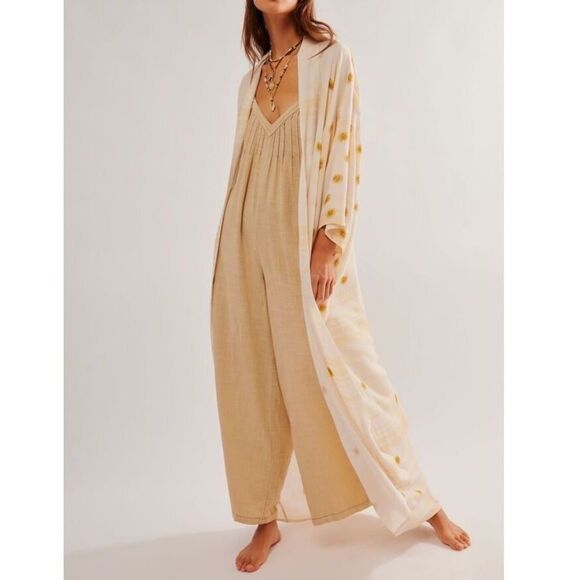 New with tags Free People Resortwear Bohemian Golden Sand Full Length Kimono - Picture 1 of 15